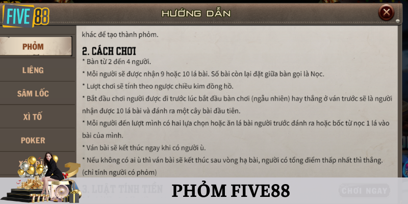 Luật chơi phỏm Five88 đơn giản nên biết